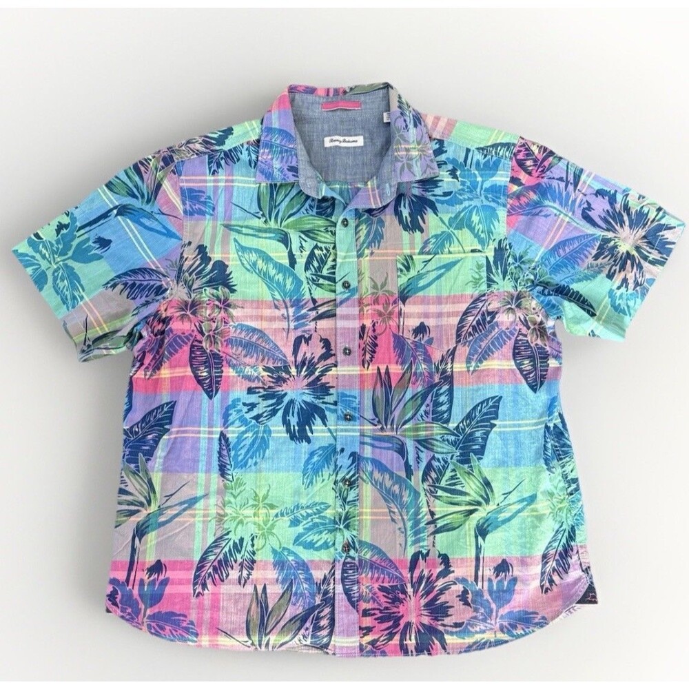 Tommy Bahama Men's Bright Hawaiian Print Short Sleeve Shirt Cotton Sz X-Lrg ECU